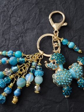 Rhinestone Poodle Purse Charm or Keychain Quartz Opal Stone Handcrafted